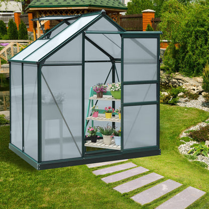 Outsunny 6' x 4' x 6.5' Polycarbonate Greenhouse, Heavy Duty Outdoor Aluminum Walk-in Green House Kit with Rain Gutter, Vent and Door for Backyard Garden, Dark Green - WoodArtSupply