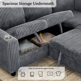 Ball & Cast L-Shaped Sleeper Sofa Bed,5 Seater Sectional Couch with Pull Out Bed and USB Charging,Cupholders & Storage Seats,Convertible Sofa Bed for Living Room,Apartment,Corduroy Fabric,Gray,81" Ball & Cast
