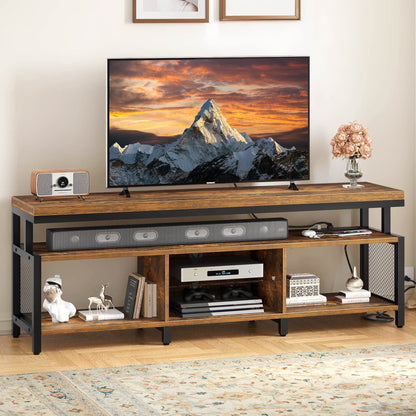 YITAHOME LED Television Stands w/Power Outlets for 70/65 inch, Modern Industrial TV Stand, Entertainment Center w/Open Storage, Entertainment Center for 360lbs for Living Room, Retro Brown - WoodArtSupply