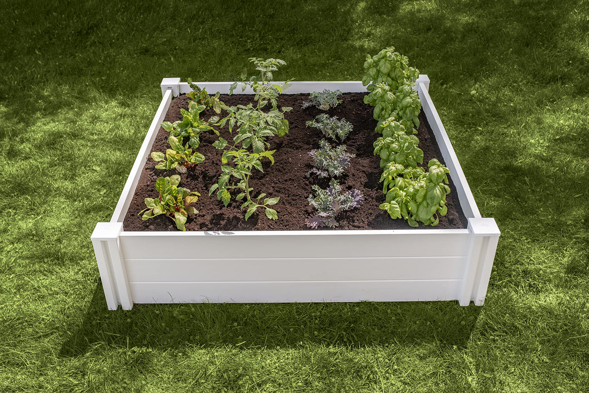 Vita Classic 4'X4'x11 Vinyl Raised, White VT17108 x 4ft Modular Garden Bed, 11" H Vita