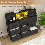 Welfuturer Black Dresser with Charging Station and LED Lights 13 Drawers Dressers for Bedroom Long Dressers & Chests of Drawers for Living Room Hallway Entryway Closets Sturdy Frame Wood Top Welfuturer