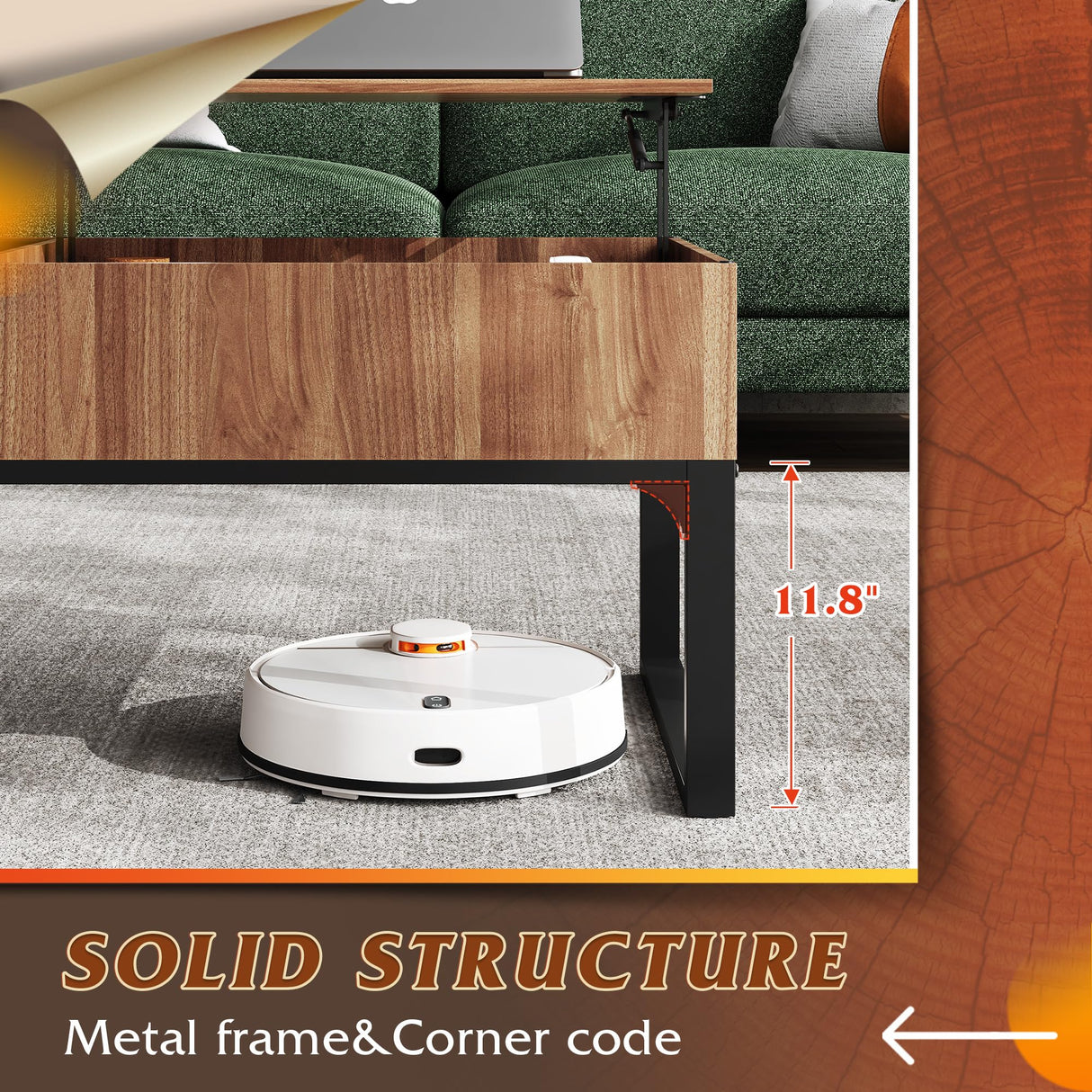 WLIVE Lift Top Coffee Table for Living Room,Modern Wood Coffee Table with Storage,Hidden Compartment and Drawer for Apartment, Home, Retro, Walnut Oak. WLIVE