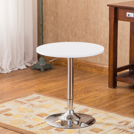 Roundhill Furniture Adjustable Height Wood and Chrome Metal Bar Table, White Roundhill Furniture