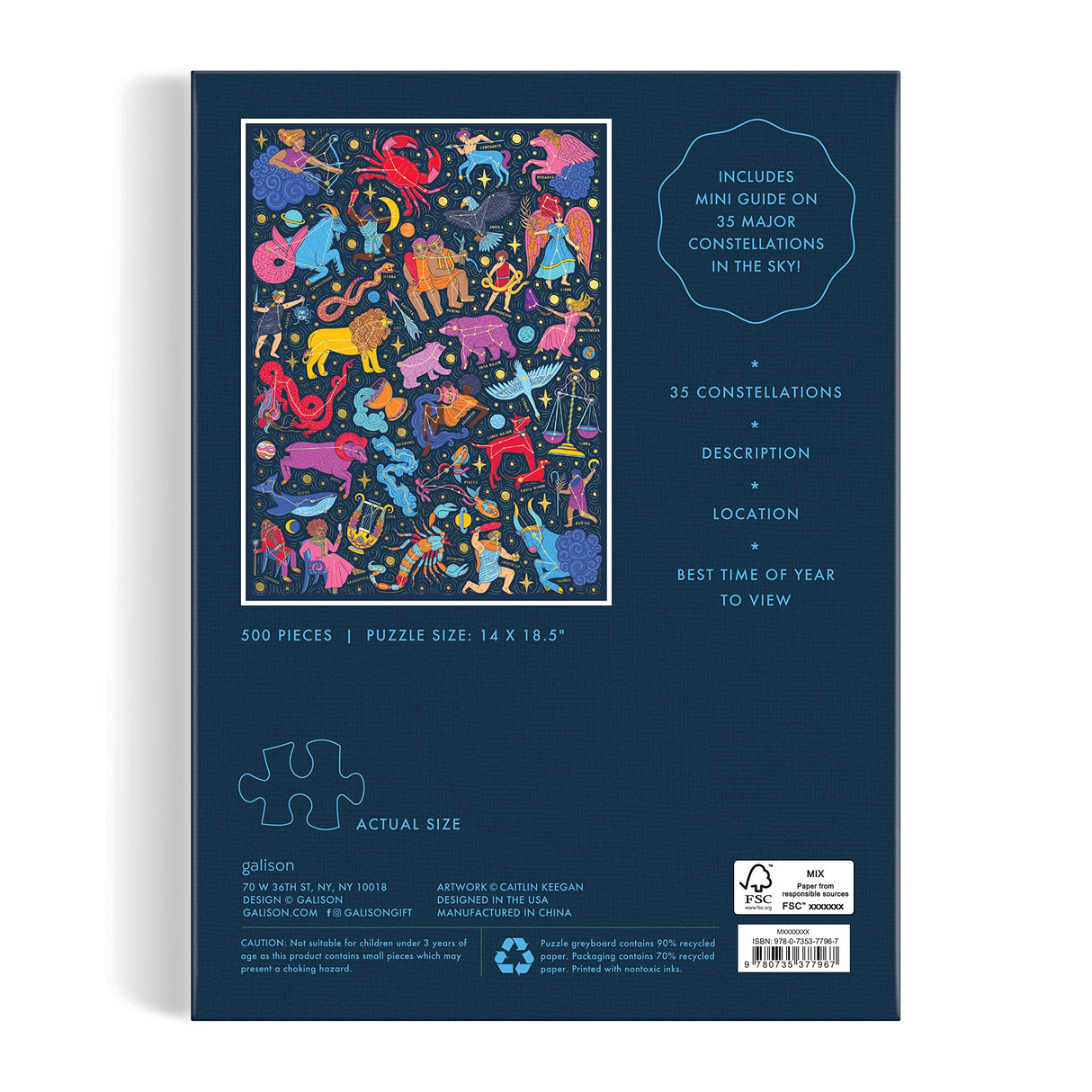 Galison Constellations 101: Stargazing – 500 Piece Book Puzzle with Beautiful Zodiac and Constellation Artwork Packaged in Magnetic Keepsake Book Sized Box Galison