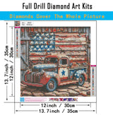 CHWGLFGG 5D Truck Diamond Art Kits for Adults Beginners,DIY Full Round Drill Diamond Painting Kits American Flag, Paint by Diamonds Dot Gem Art Crystal Easy,Home Wall Decor 13.7X 13.7Inch CHWGLFGG