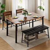 IRONCK Dining Table Set for 4, Kitchen Table with Upholstered Bench and 2 Chairs, Kitchen Table and Chairs Set for Small Space, Apartment, Rustic Brown IRONCK