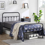 Topeakmart Twin Size Victorian Style Metal Bed Frame with Headboard/Mattress Foundation/No Box Spring Needed/Under Bed Storage/Strong Slat Support Black Topeakmart
