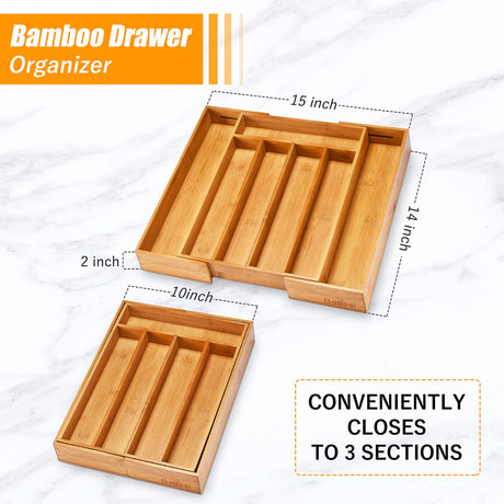 Bellsal Silverware Organizer Kitchen Drawer Organizer Expandable Bamboo Utensil Holder Cutlery Tray for Kitchen Utensil and Flatware Bedroom Office Bellsal