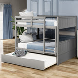 Harper & Bright Designs Full Over Full Bunk Bed with Trundle, Solid Wood Bunk Beds with Safety Guard Rail and Ladder, Can be Separated to 2 Full Size Beds, for Kids, Teens and Adults (Gray) Harper & Bright Designs