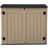 DWVO Outdoor Weather-Resistant Horizontal Storage Shed, 35 Cu Ft Capacity, Lockable and Waterproof, Suitable for Storing Garden Tools, Brown DWVO