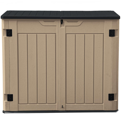 DWVO Outdoor Weather-Resistant Horizontal Storage Shed, 35 Cu Ft Capacity, Lockable and Waterproof, Suitable for Storing Garden Tools, Brown DWVO
