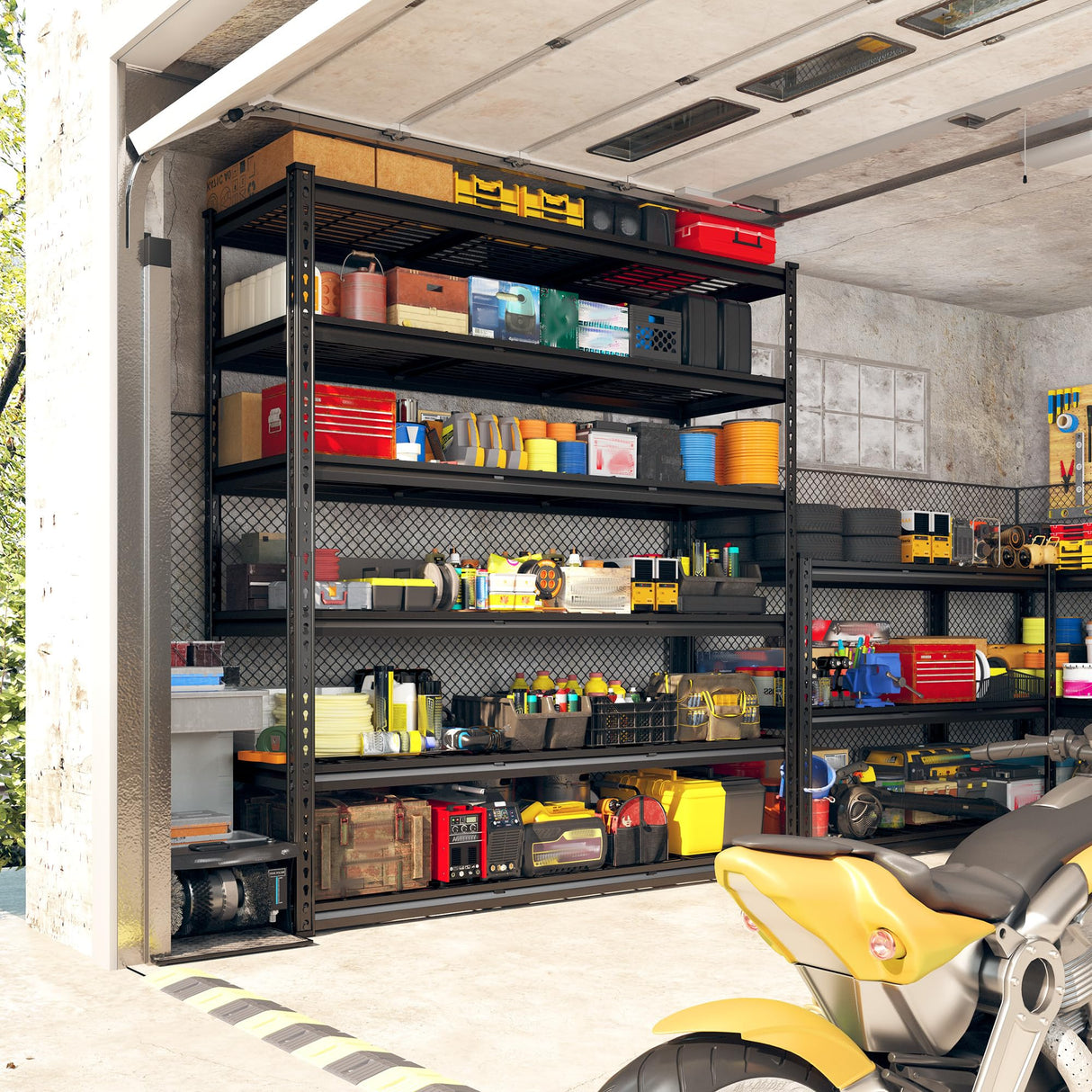 REIBII 48" W Storage Shelves, 6 Tire Garage Shelving Units Loads 3300LBS, Adjustable Garage Shelving Heavy Duty for Metal Shelves for Basement, Pantry, Warehouse, 48" W x 78" H x 18" D REIBII