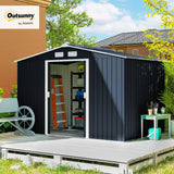 Outsunny 9' x 6' Outdoor Storage Shed, Garden Tool Metal Shed with Foundation Kit, Double Lockable Door, Air Vents and Sloping Roof, for Backyard, Patio, Lawn, Dark Gray Outsunny
