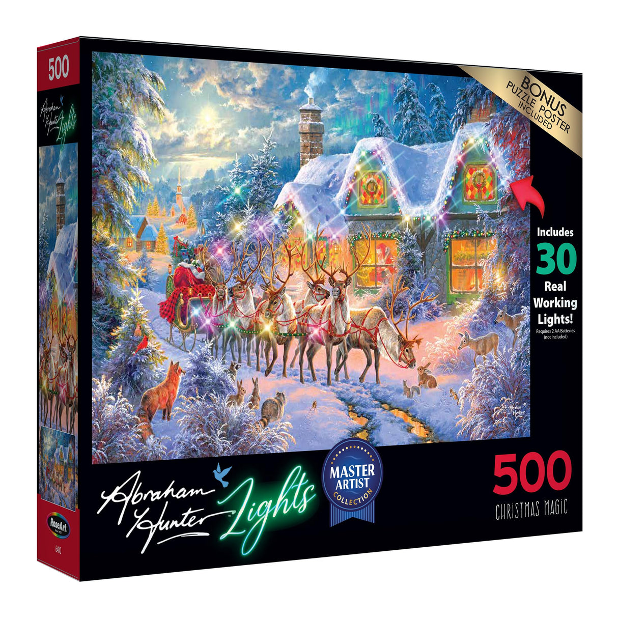 RoseArt - Abraham Hunter Light Up - Christmas Magic - 500 Piece Jigsaw Puzzle for Adults RoseArt