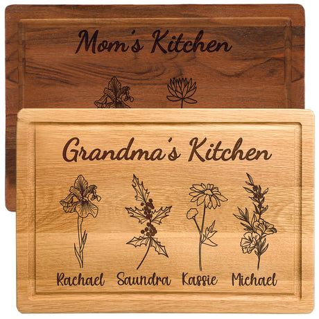 Personalized Cutting Board For Mom - Grandma, Birth Flower Grandmom's Garden, Mothers Day Gifts For Grandma, Christmas and Birthday Gifts For Mom From Son, Daughter, Chopping Board for Mama's Kitchen Generic