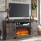 OKD Fireplace TV Stand for 75 80 Inch TV, Farmhouse Entertainment Center with Sliding Barn Doors, Rustic Media Console Table with Storage Cabinets for Living Room, Dark Rustic Oak OKD