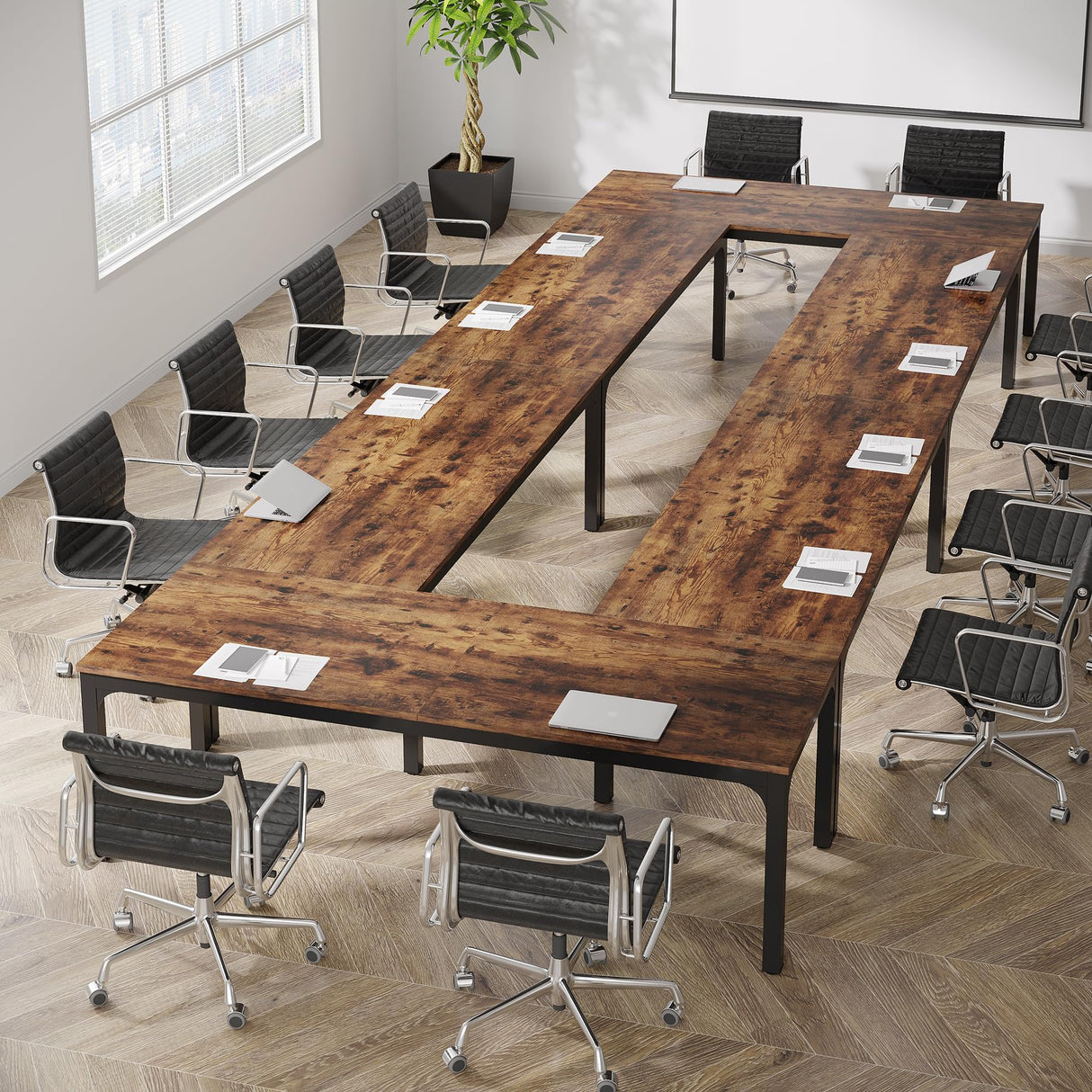 LITTLE TREE 13FT Conference Room Table, Large Rectangle Meeting Seminar Tables for 12-16 Person, Extra Long Business Tables for Office LITTLE TREE