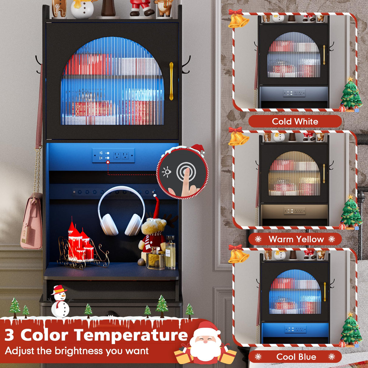 NUNU LAB 3 in 1 Vanity Desk with Mirror and Lights, Tall Makeup Vanity Set with Flip-up Mirror, Jewelry Box, Charging Station, LED Vanities Dressing Table for Small Spaces Bedroom Checkroom NUNU LAB