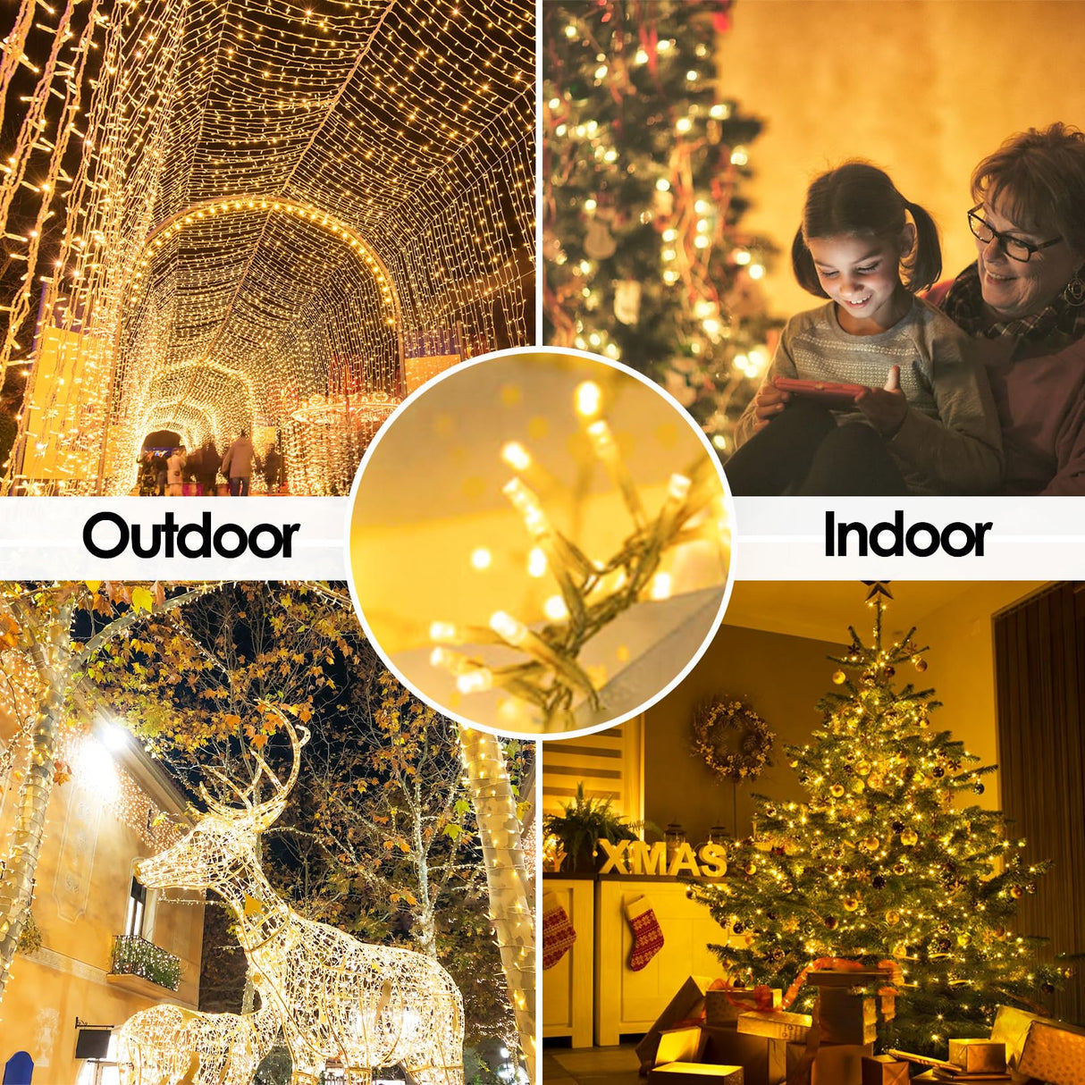 Super-Long 180FT 500 LED Christmas String Lights Indoor/Outdoor, Waterproof Warm White Christmas Lights, 8 Modes Led String Fairy Lights Decorative for Wedding Party Patio Garden Christmas Tree SANJICHA