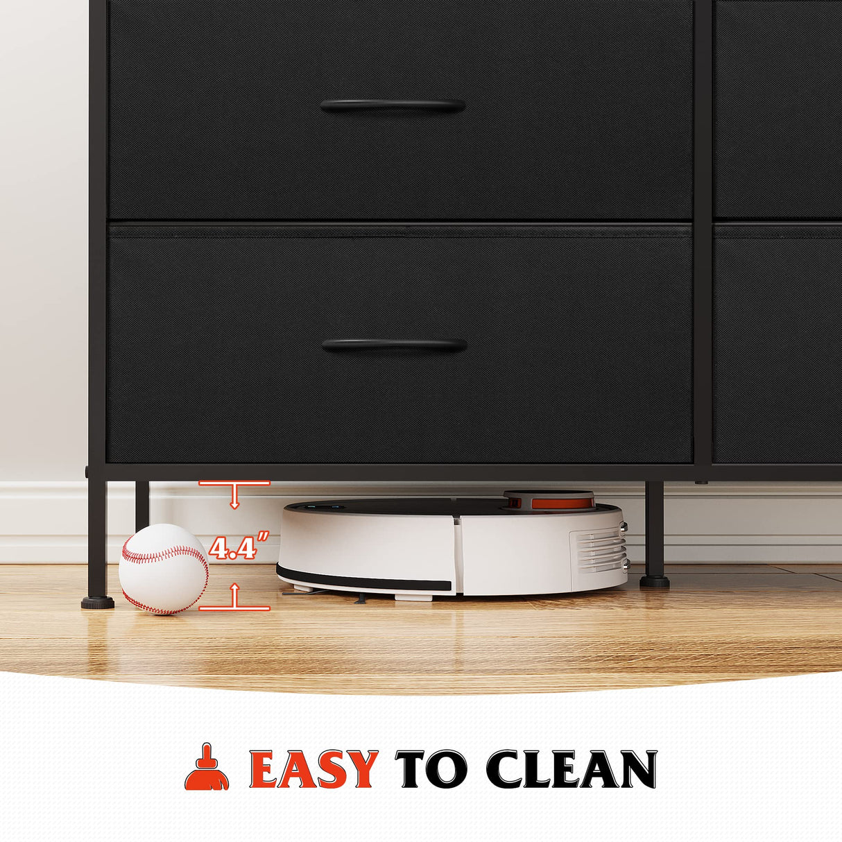 WLIVE Wide Dresser with 6 Drawers, TV Stand for 50" TV, Entertainment Center with Metal Frame, Wooden Top, Fabric Storage Dresser for Bedroom, Hallway, Entryway, Black and Rustic Brown WLIVE