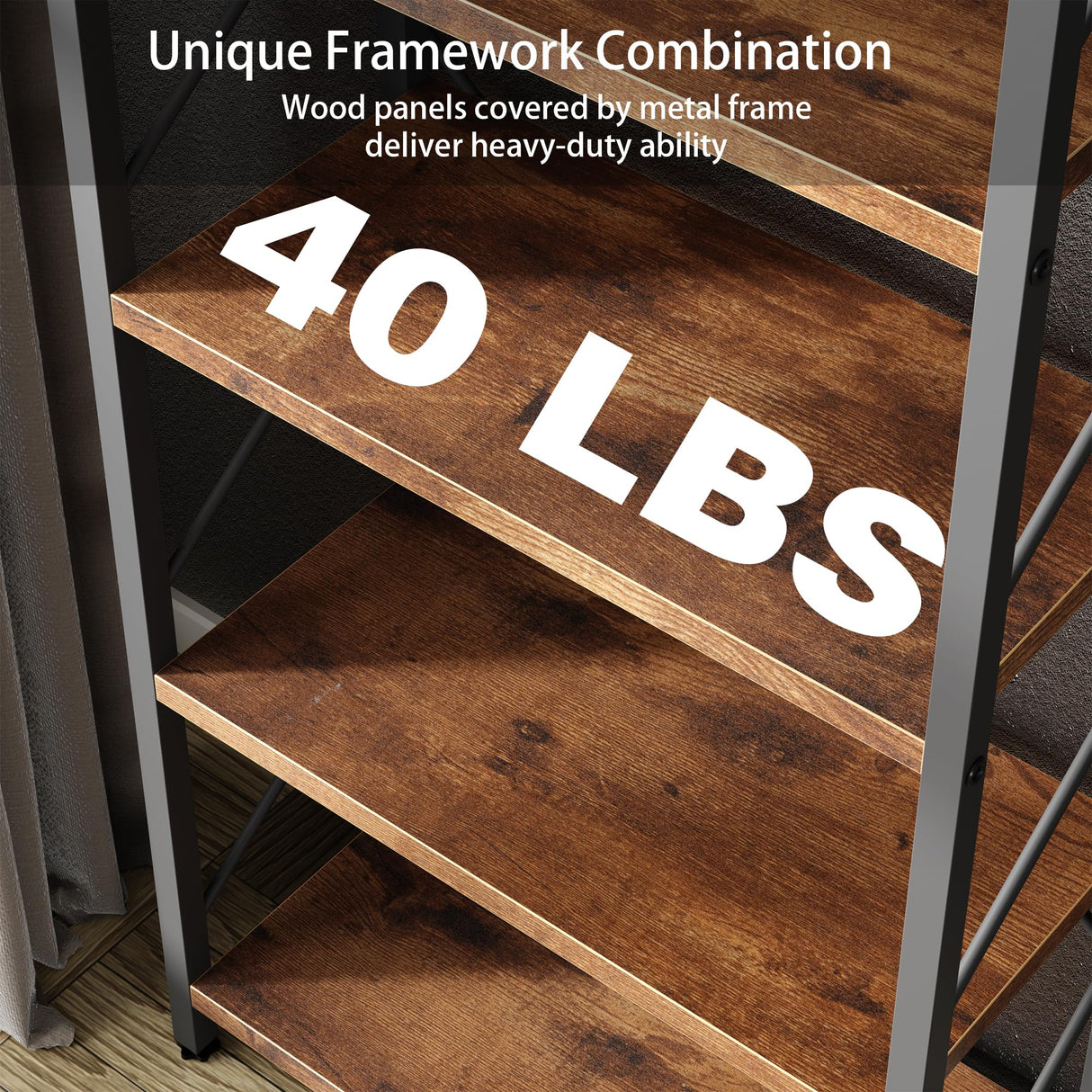 Walsunny Bookshelf, 5 Tier Bookshelves, Home Office Bookcase Shelf Storage Organizer, Free Standing Storage Shelving Unit for Bedroom, Living Room and Home Office,Rustic Brown Shintenchi