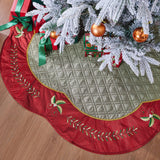 X.Sem Quilted Faux Silk Christmas Tree Skirt, Holly Leaves Embroidery Border - 50-Inch ONGLYP