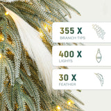 YITAHOME Pre-Lit Flocked Natural Drooping Pampas Christmas Tree, 6ft Snow Flocked Artificial Christmas Tree with 355 PE Branch Tips, 30 Feathers and 400 Lights for Home, Office, Party Decoration YITAHOME