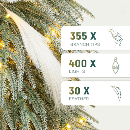 YITAHOME Pre-Lit Flocked Natural Drooping Pampas Christmas Tree, 6ft Snow Flocked Artificial Christmas Tree with 355 PE Branch Tips, 30 Feathers and 400 Lights for Home, Office, Party Decoration