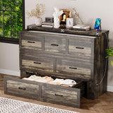 Bellemave Queen Murphy Bed, Cabinet Bed with Charging Station and 1 Large Storage Drawer, Farmhouse Murphy Cabinet with Foldable Panel, Noisy Free, for Guest Bedroom, Living Room, Rustic Gray Bellemave