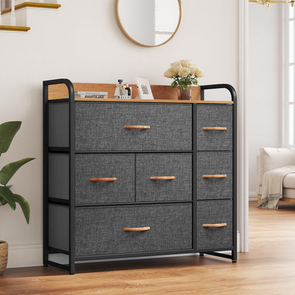 YITAHOME Dresser with 7 Drawers Storage Tower, Organizer Unit for Bedroom, Living Room, Hallway, Closets & Sturdy Steel Frame, Wooden Top & Easy Pull Fabric Bins, Grey