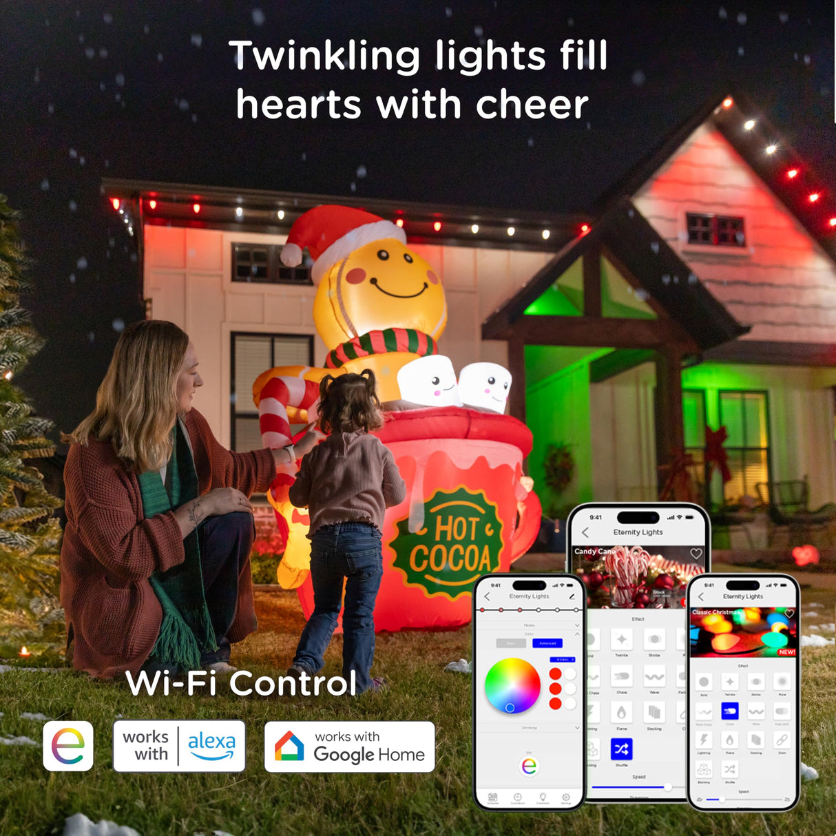 Enbrighten Vibe Eternity Permanent Outdoor Lights for House, 100ft, 72 RGBWIC LEDs, Close Spacing, 33lm, Color Changing, Christmas, Eave Lighting, Smart App, Works with Alexa, Google Home, 81103 Enbrighten
