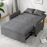 AYEASY Sleeper Sofa Bed, 3 in 1 Convertible Sleeper Couch Bed Pull Out, Small Loveseat Sofa, Futon Sofa Bed Full Size, 46" Velvet Love Seat with Pillow and Phone Holder for Living Room, Grey AYEASY