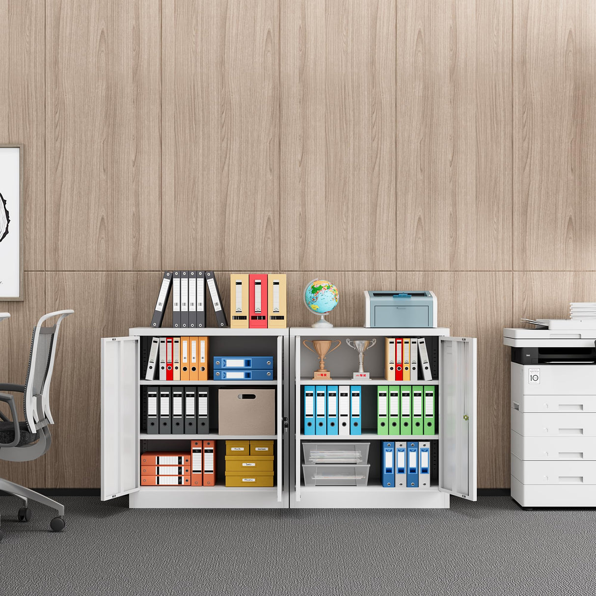 Coolsun Metal Storage Cabinet, Garage Storage Cabinet with Doors and 2 Adjustable Shelves, 36" White File Cabinet, Locking Cabinet for Home,Garage,Office,School (White, 36 inch) Coolsun