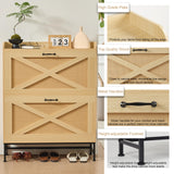 Chilihom Narrow Rattan Shoe Cabinet Storage for Entryway, Shoe Organizer with 2 Flip Drawers, Hidden Shoe Storage Slim Storage Cabinet Metal Legs, Farmhouse Free Standing Shoe Rack Cabinet, Natural Chilihom