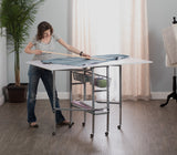 Sew Ready Hobby and Cutting Table - 58.75" W x 36.5" D White Arts and Crafts Table with 2 Mesh Storage Drawers, Silver/White Sew Ready