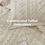 Bedsure Tufted Boho Comforter Set Queen Size - Beige Boho Bed Set, GentleSoft™ 3 Pieces Farmhouse Shabby Chic Embroidery Bedding, Gifts for Woman, Soft Jacquard Queen Comforter for All Seasons Bedsure