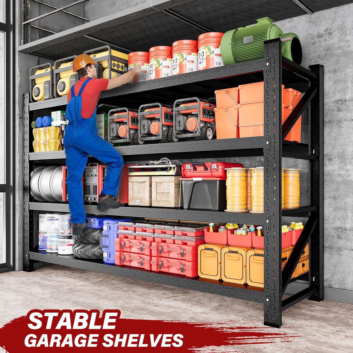 9000LBS Heavy Duty Garage Shelving Units,75" Wide & Deep Storage Shelves,Metal Garage Shelves,Large Storage Rack,Steel Shelf,Industrial Shelving for Shop,Warehouse,Basement,75" W x 24" D x 70" H SISESOL