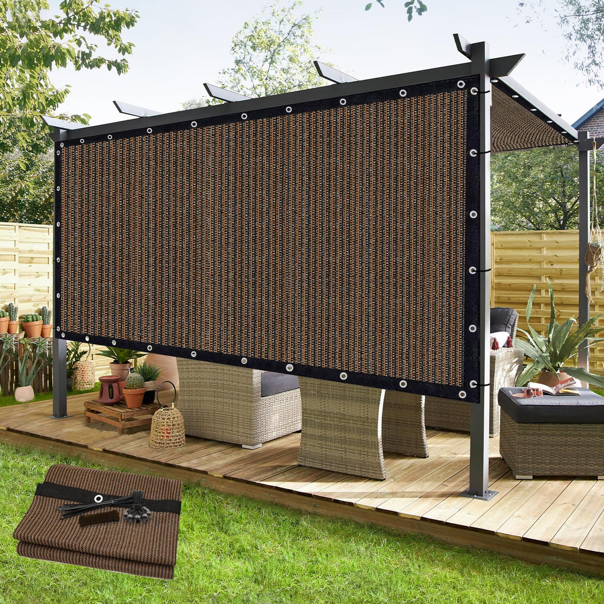 KANAGAWA 90% Sun Shade Cloth 10'X 10' Outdoor Pergola Shade Cover Canopy with Grommets UV Block Privacy Screen for Patio, Backyards, Outdoor, Carport, Garden, Mocha KANAGAWA