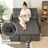 52" Sleeper Sofa with Pull-Out Bed, 3-in-1 Convertible Sofa Bed, Loveseat with Stepless Adjustable Backrest and Side Pocket, for Living Room Dorm Apartment, Linen, Dark Gray GOSUHI