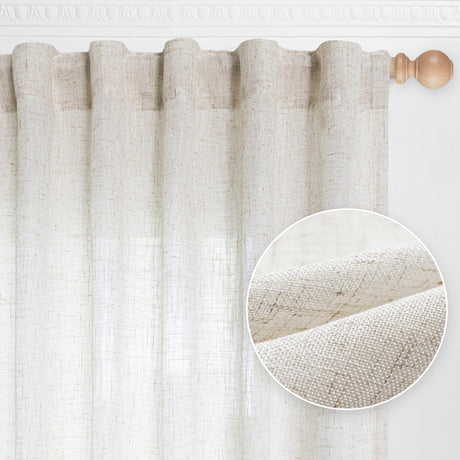 MYSKY HOME Linen Curtains for Living Room, Natural Semi Sheer Curtains & Drapes 84 inches Length 2 Panels Set Farmhouse Country Boho Style Back Tab Draperies for Sliding Glass Door, 50" Wide, Linen MYSKY HOME