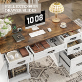 Alohappy 55'' Farmhouse Executive Desk, Home Office Desk with Drawers, Wood Computert Desk with File Cabinet and Power Outlets, White Alohappy