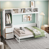 Ball & Cast Queen Size Murphy Bed Wall Chest with Closet and Storage Drawers,Wood Hideaway Platform Bedframe can be Folded,Easy Assembly,for Kids Bedroom,Student Dorms,White Ball & Cast