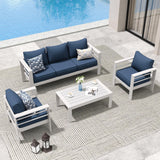 Amopatio Aluminum Patio Furniture Set, 6 Pieces Metal Outdoor Patio Furniture Sets, Outdoor Sectional Modern Sofa Couch with Coffee Table for Pool, Garden, White&Blue (Included Waterproof Covers) Amopatio