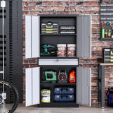 STANI Metal Garage Storage Cabinets with Drawer, 4 Doors Tool Storage Cabinet with 2 Adjustable Shelves, 71"-Lock Steel Locking Cabinet for Garage Utility Room Home Office (Black Grey, 0 Wheel-71 H) STANI