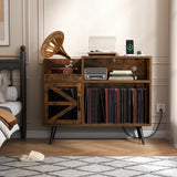 Gyfimoie Record Player Stand Holds Up to 350 Albums, Turntable Stand with LED Light, Records Storage Cabinet with Power Outlet, Record Player Table with Vinyl Storage(Brown) Gyfimoie