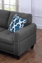 HBRR Reversible Sectional Sofa with Ottoman, Living Room Set, Left Facing Chaise, 2 Cup Holders, 2 Throw Pillows, Dark Gray, 71" D x 98" W x 33" H HBRR