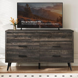 DWVO 6-Drawer Dresser, Wood Storage Cabinet with Black Metal Handles & Anti-Tip Design, Modern Chest of Drawers for Living Room, Bedroom, or Hallway-Dark Rustic Oak DWVO