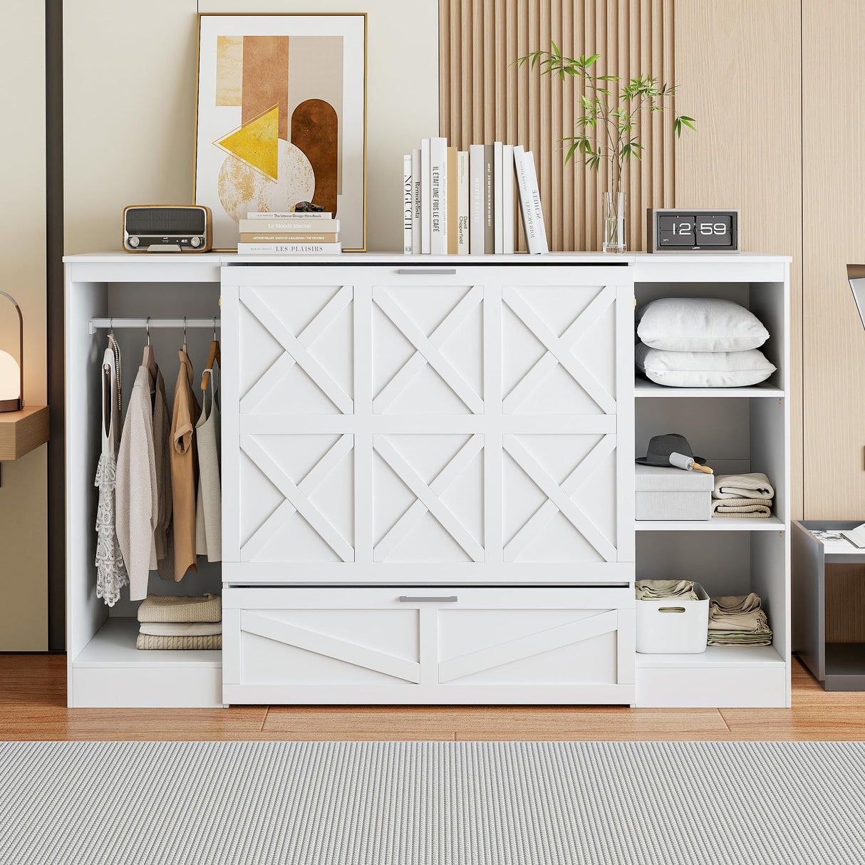 Harper & Bright Designs Twin Size Murphy Bed Cabinet with Wardrobe and Storage Drawer, Multi-Function Platform Bed for Home Office, White Harper & Bright Designs