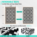 HAUSHOF 5'X8' Outdoor Rug Waterproof with LED Strip Light, Reversible Outdoor Plastic Straw Rug, Patio Rug with 4 Rug Stakes, Outdoor Carpet Mat for RV, Camping, Beach, Porch, Balcony, Black&White HAUSHOF