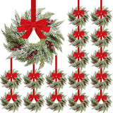 Barydat 18 Pcs Christmas Wreath Decorations Christmas Kitchen Cabinet Wreaths with Red Ribbon Mini Wreaths Farmhouse Decoration Artificial Hanging Garlands for Christmas Front Door Window Chair Wall Barydat